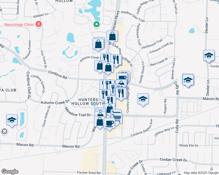 map of restaurants, bars, coffee shops, grocery stores, and more near 1130 N Germantown Pkwy in Memphis