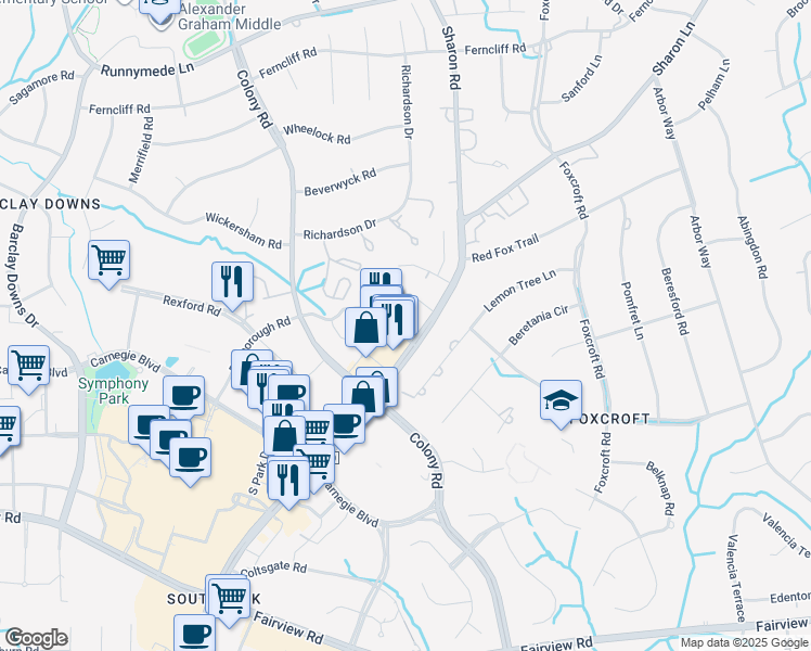 map of restaurants, bars, coffee shops, grocery stores, and more near 3921-05 Cornerwood Lane in Charlotte
