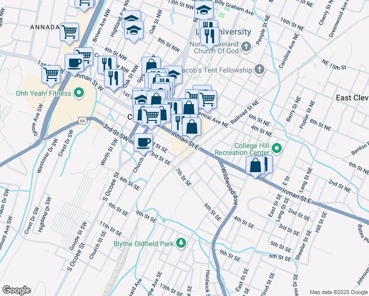 map of restaurants, bars, coffee shops, grocery stores, and more near in Cleveland