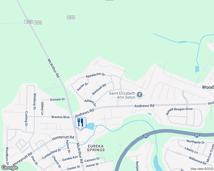 map of restaurants, bars, coffee shops, grocery stores, and more near 909 Bucknell Road in Fayetteville