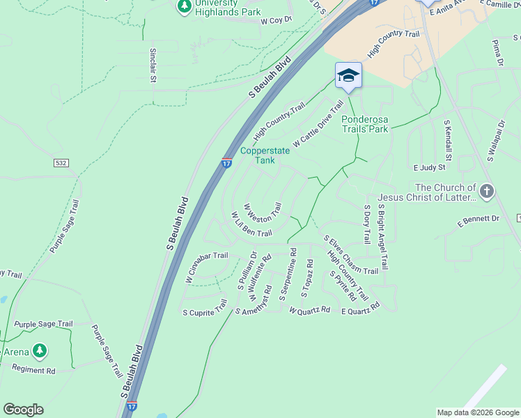 map of restaurants, bars, coffee shops, grocery stores, and more near 1137 West Weston Trail in Flagstaff