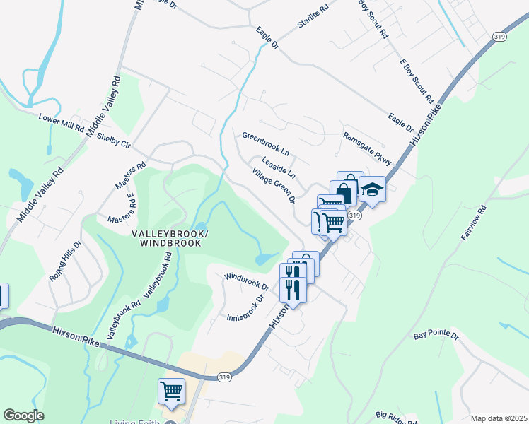 map of restaurants, bars, coffee shops, grocery stores, and more near 430 Valleybrook Road in Chattanooga