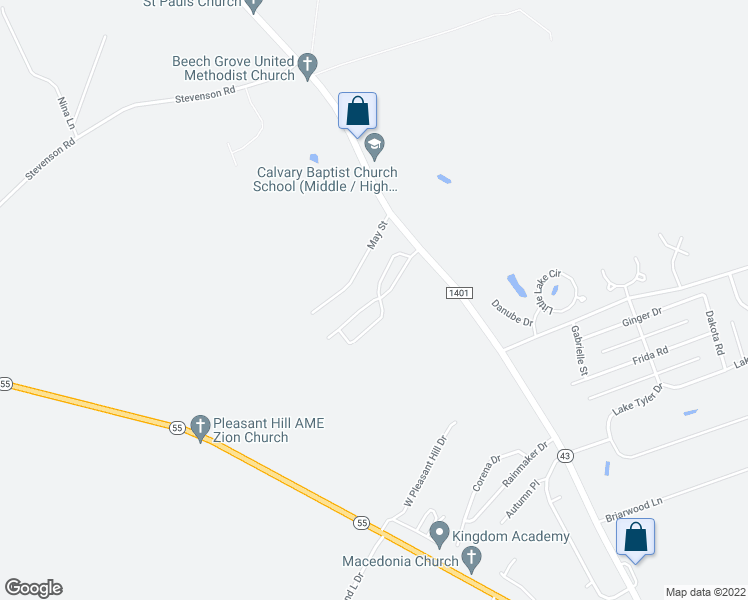 map of restaurants, bars, coffee shops, grocery stores, and more near Beech Grove Mobile Home Park in New Bern
