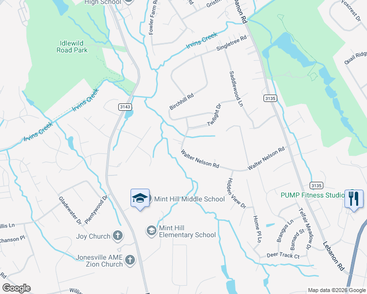 map of restaurants, bars, coffee shops, grocery stores, and more near 3701 Walter Nelson Road in Mint Hill