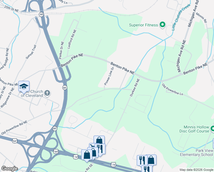 map of restaurants, bars, coffee shops, grocery stores, and more near 1222 Old Powerline Road Northeast in Cleveland