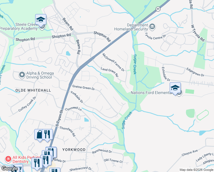 map of restaurants, bars, coffee shops, grocery stores, and more near 6902 Culloden More Court in Charlotte