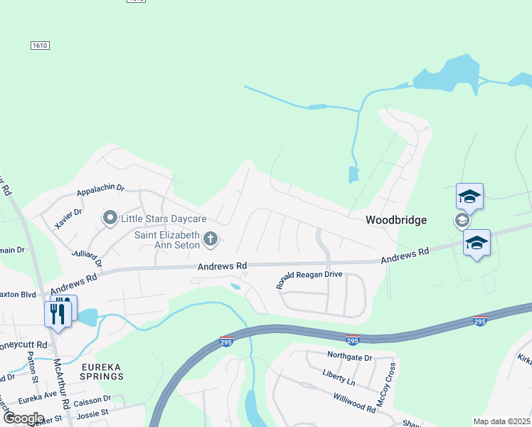 map of restaurants, bars, coffee shops, grocery stores, and more near 3545 Maccumber Court in Fayetteville