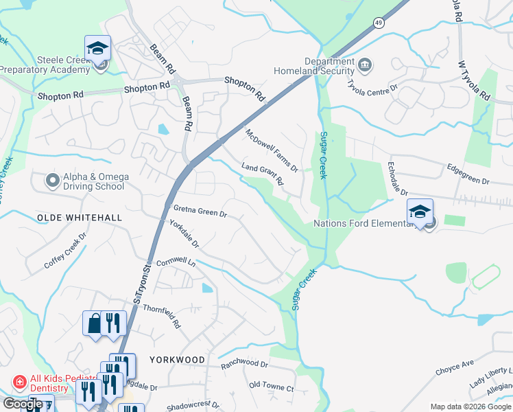 map of restaurants, bars, coffee shops, grocery stores, and more near 6902 Culloden More Court in Charlotte