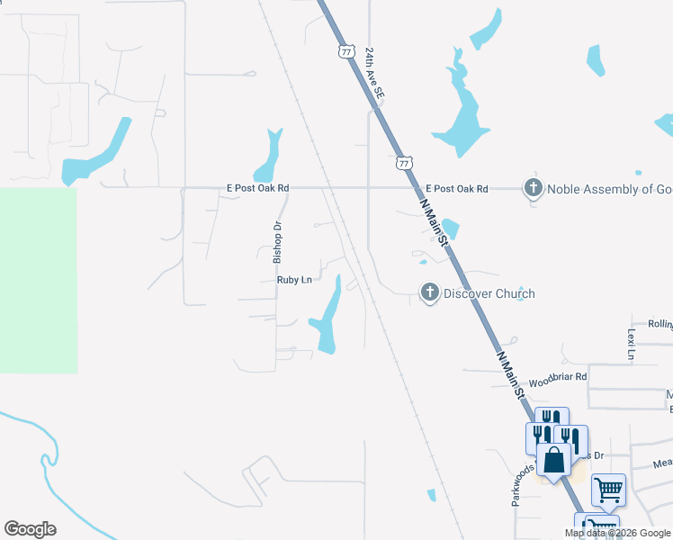 map of restaurants, bars, coffee shops, grocery stores, and more near 2050 East Post Oak Road in Norman