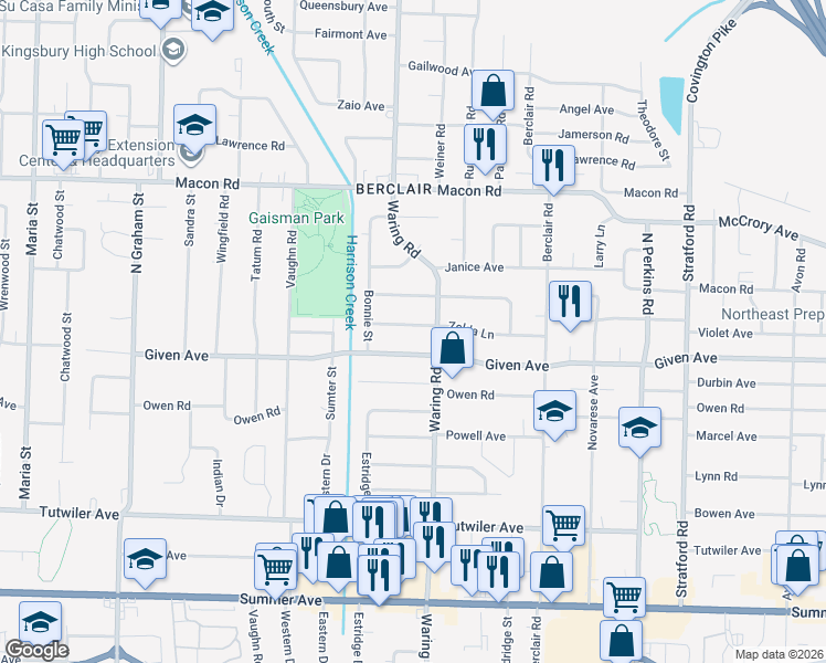 map of restaurants, bars, coffee shops, grocery stores, and more near 935 Waring Road in Memphis