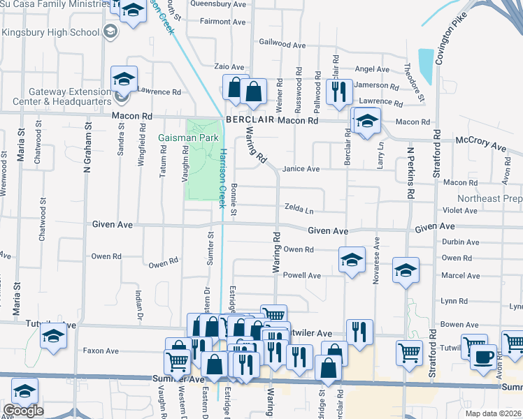 map of restaurants, bars, coffee shops, grocery stores, and more near 935 Waring Road in Memphis