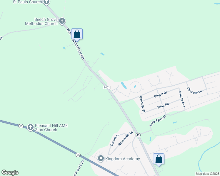 map of restaurants, bars, coffee shops, grocery stores, and more near 760 Washington Post Road in New Bern