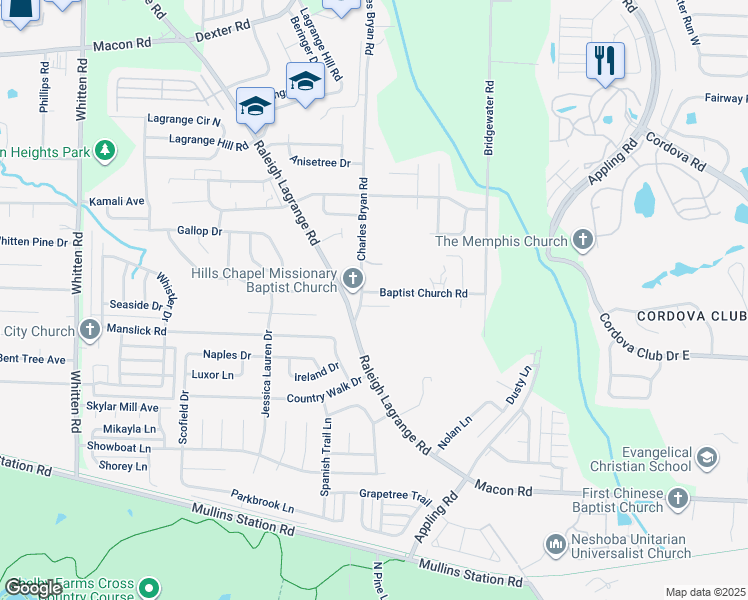 map of restaurants, bars, coffee shops, grocery stores, and more near 7162 Charlton Way in Cordova