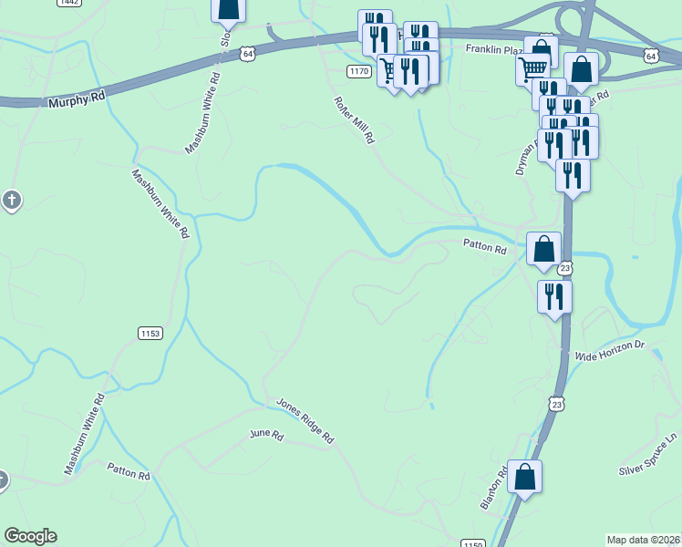 map of restaurants, bars, coffee shops, grocery stores, and more near 554 Patton Road in Franklin
