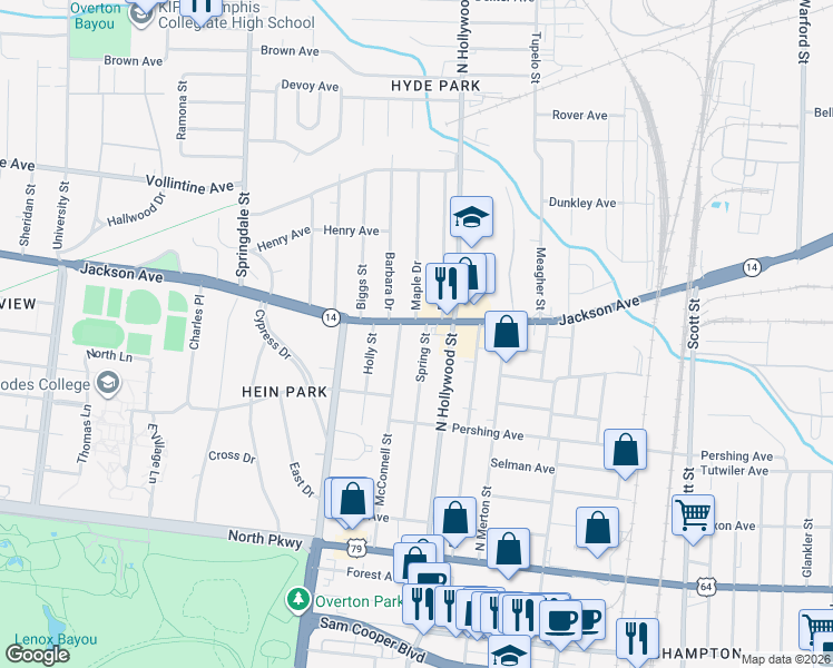 map of restaurants, bars, coffee shops, grocery stores, and more near 783 Spring Street in Memphis