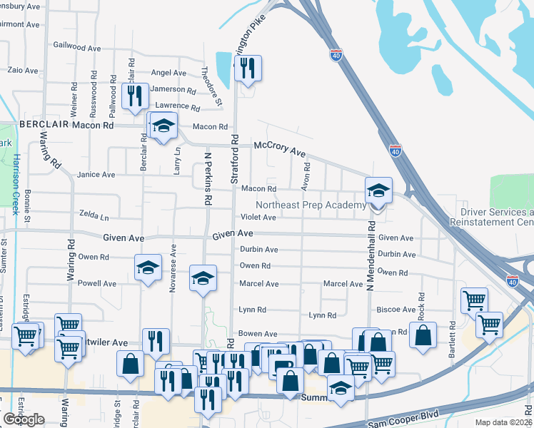 map of restaurants, bars, coffee shops, grocery stores, and more near 4708 Given Avenue in Memphis
