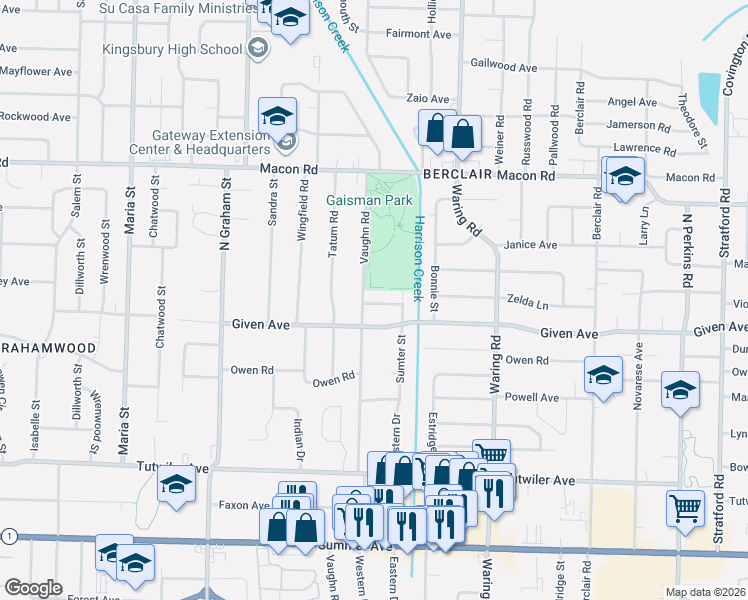 map of restaurants, bars, coffee shops, grocery stores, and more near 4208 Given Avenue in Memphis