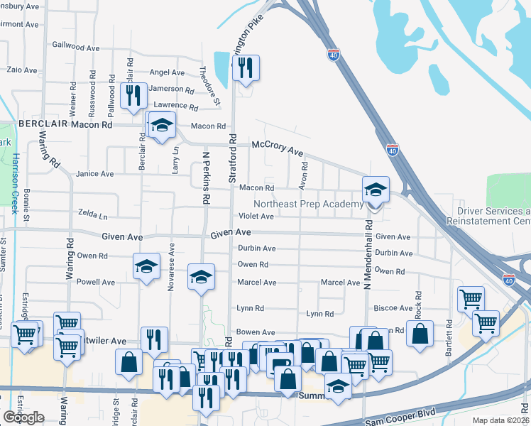 map of restaurants, bars, coffee shops, grocery stores, and more near 4708 Given Avenue in Memphis