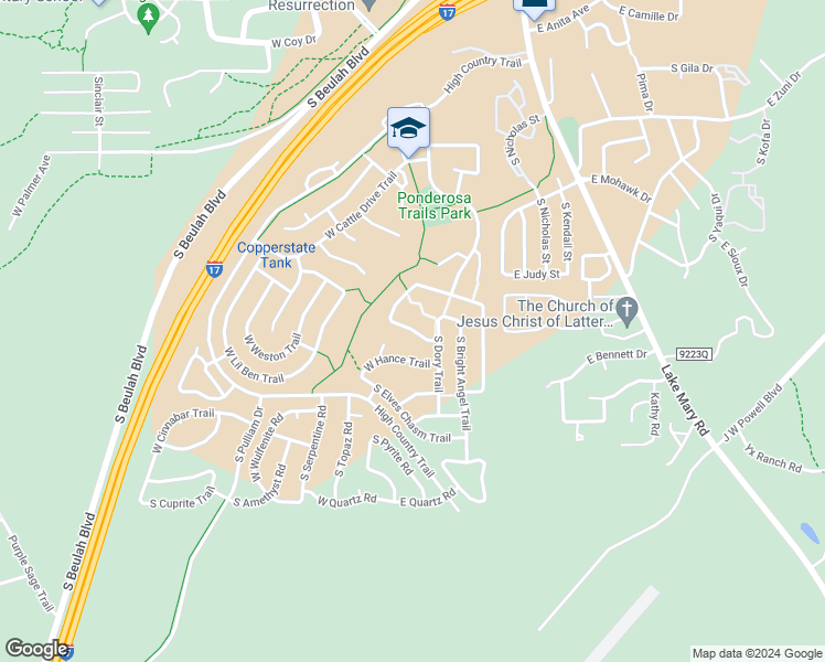 map of restaurants, bars, coffee shops, grocery stores, and more near 89 West Gneiss Trail in Flagstaff