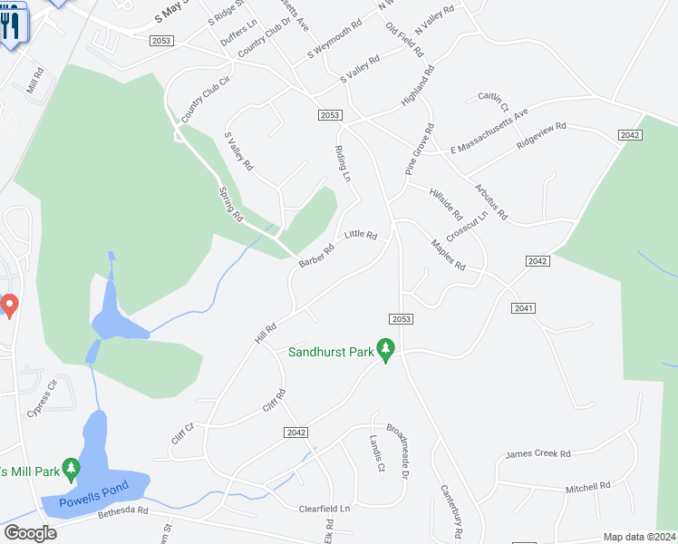 map of restaurants, bars, coffee shops, grocery stores, and more near 250 Hill Road in Southern Pines