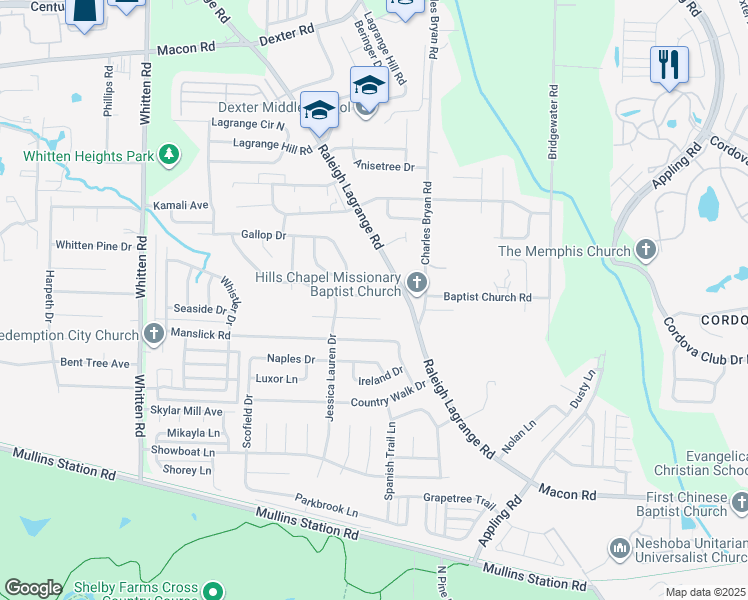 map of restaurants, bars, coffee shops, grocery stores, and more near 7069 Brady Hill Drive in Shelby County