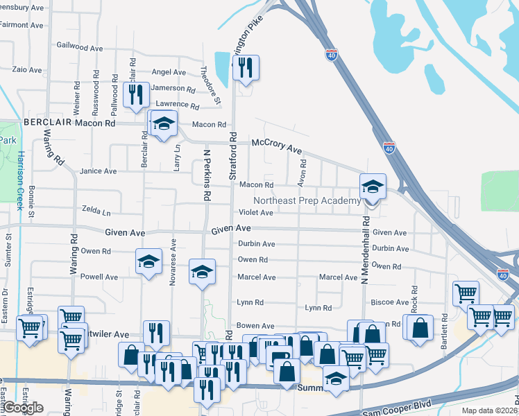 map of restaurants, bars, coffee shops, grocery stores, and more near 4708 Given Avenue in Memphis
