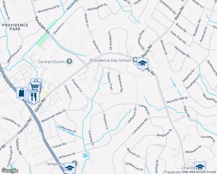 map of restaurants, bars, coffee shops, grocery stores, and more near 608 Robmont Road in Charlotte