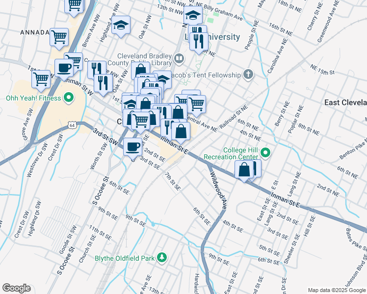 map of restaurants, bars, coffee shops, grocery stores, and more near in Cleveland