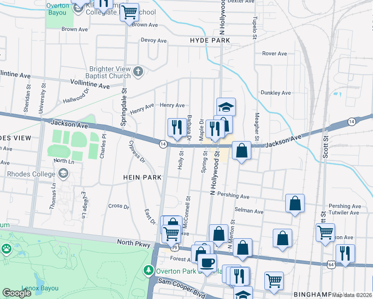 map of restaurants, bars, coffee shops, grocery stores, and more near 780 Holly Street in Memphis