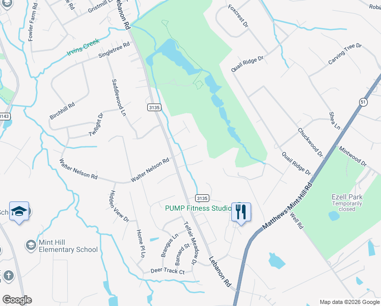 map of restaurants, bars, coffee shops, grocery stores, and more near 4309 Birdie Court in Mint Hill