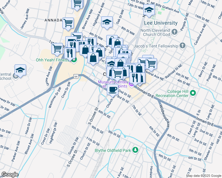 map of restaurants, bars, coffee shops, grocery stores, and more near 33 2nd St SW in Cleveland