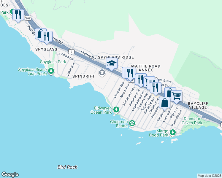 map of restaurants, bars, coffee shops, grocery stores, and more near 234 Vista Del Mar Avenue in Pismo Beach