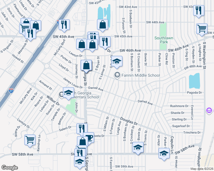 map of restaurants, bars, coffee shops, grocery stores, and more near 4704 S Rusk St in Amarillo
