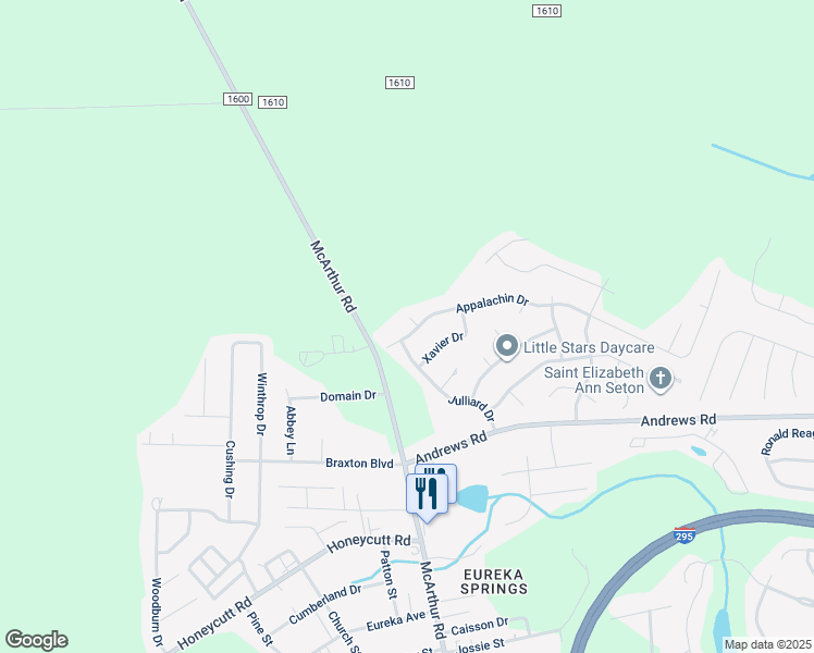 map of restaurants, bars, coffee shops, grocery stores, and more near 6703 Peabody Place in Fayetteville