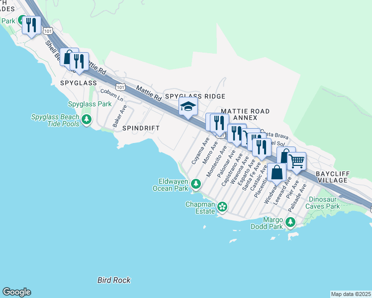 map of restaurants, bars, coffee shops, grocery stores, and more near 234 Vista Del Mar Avenue in Pismo Beach