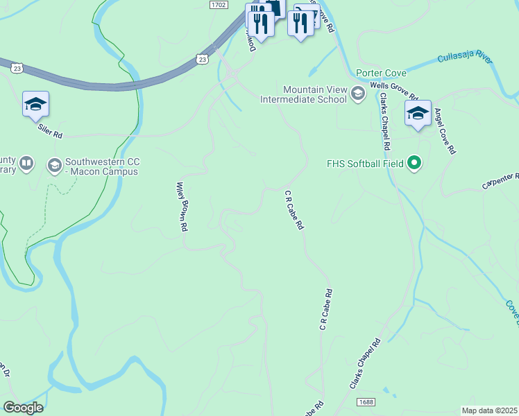 map of restaurants, bars, coffee shops, grocery stores, and more near Dowdle Mountain Road in Franklin