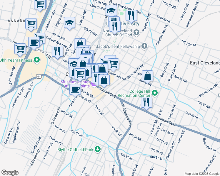 map of restaurants, bars, coffee shops, grocery stores, and more near 140 Edwards Street Northeast in Cleveland