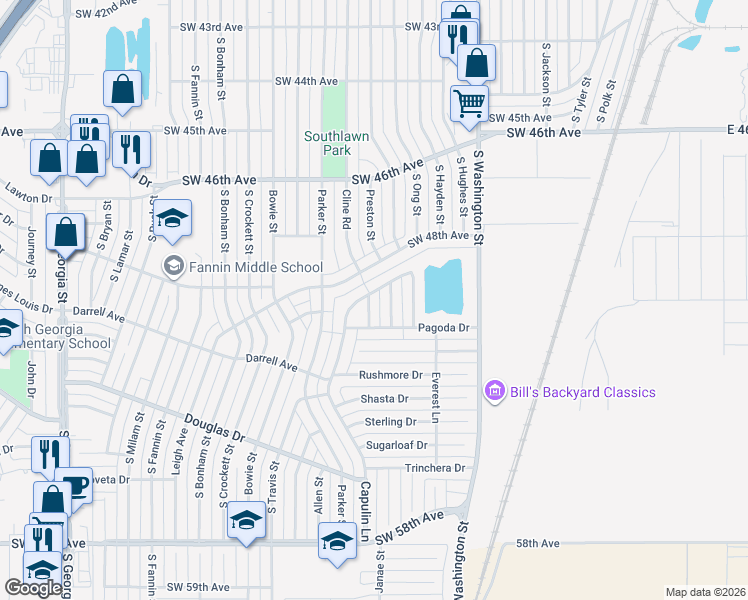 map of restaurants, bars, coffee shops, grocery stores, and more near 4720 Capulin Lane in Amarillo