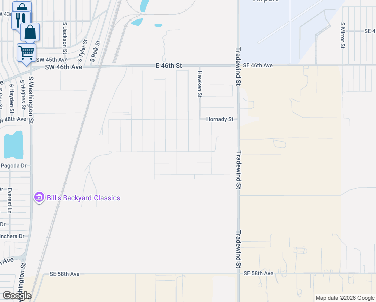 map of restaurants, bars, coffee shops, grocery stores, and more near Yates Street in Amarillo