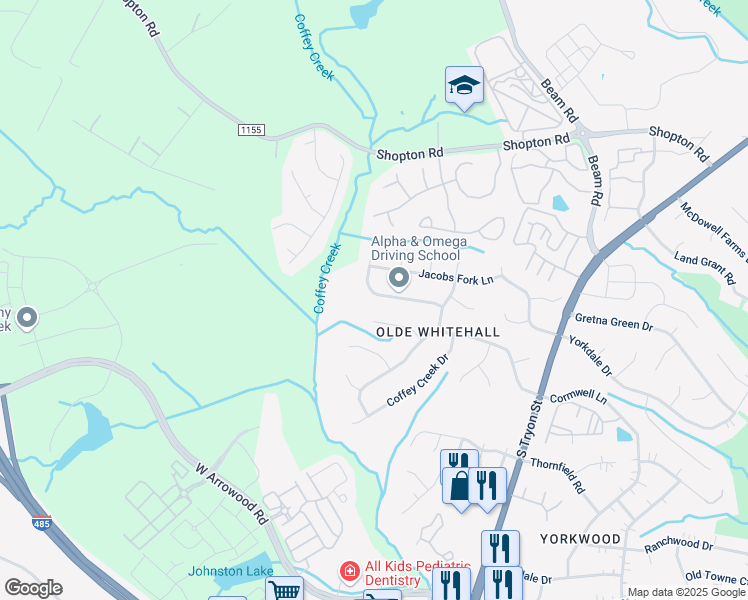map of restaurants, bars, coffee shops, grocery stores, and more near 2417 Snow Creek Lane in Charlotte