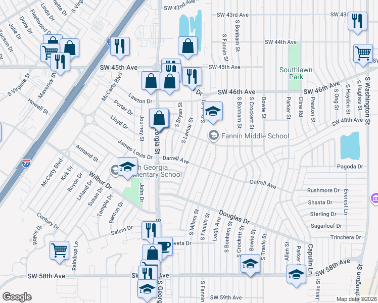 map of restaurants, bars, coffee shops, grocery stores, and more near 4704 S Rusk St in Amarillo