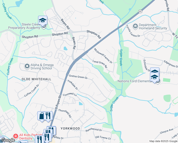 map of restaurants, bars, coffee shops, grocery stores, and more near 6533 Revolutionary Trail in Charlotte