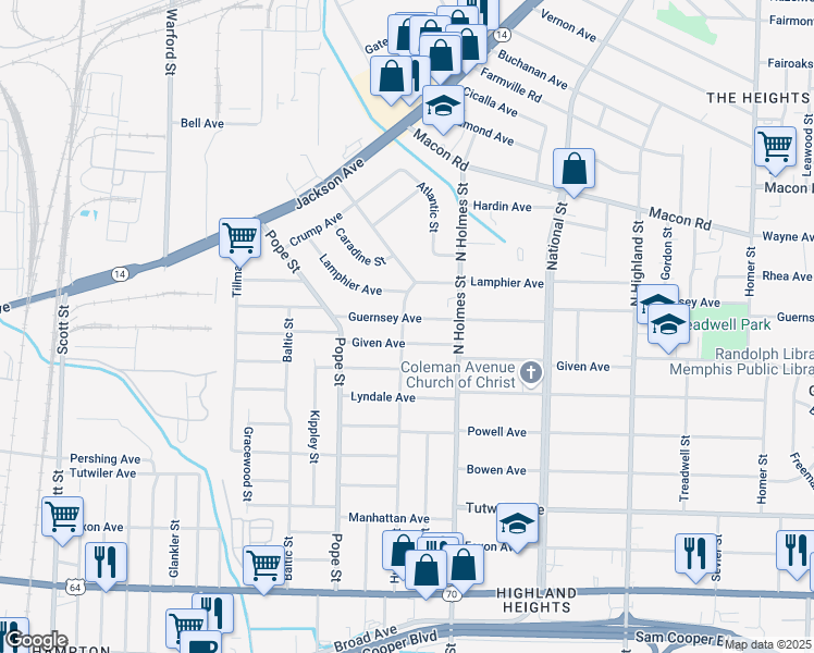 map of restaurants, bars, coffee shops, grocery stores, and more near 963 Hudson Street in Memphis
