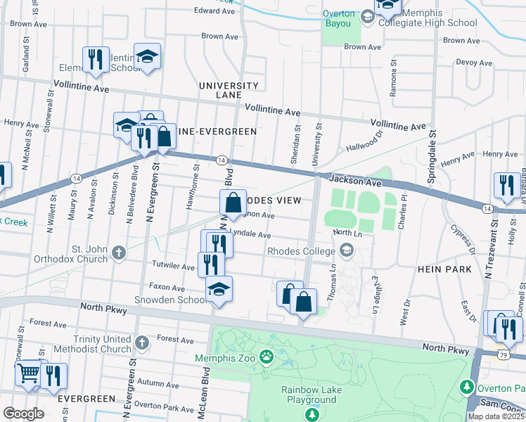 map of restaurants, bars, coffee shops, grocery stores, and more near 771 North Barksdale Street in Memphis