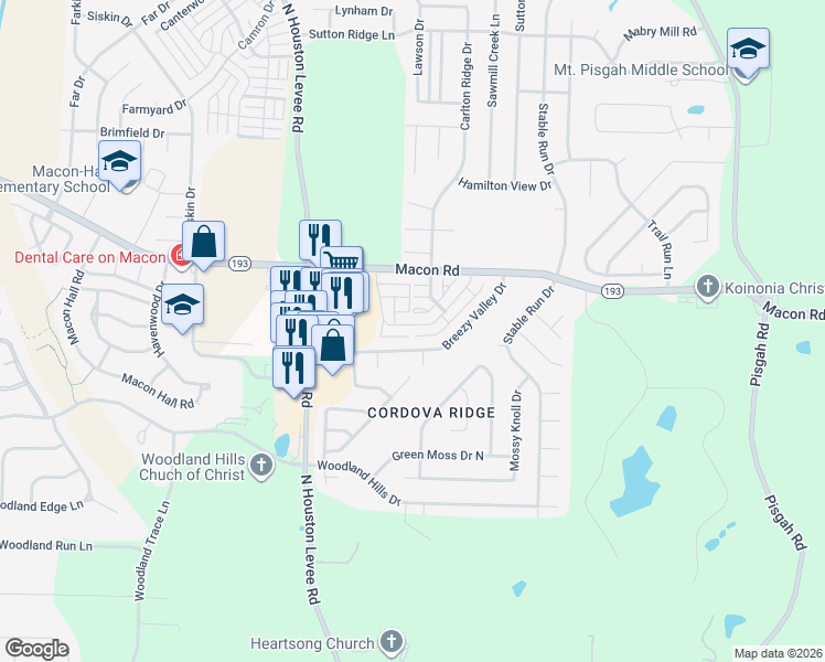 map of restaurants, bars, coffee shops, grocery stores, and more near 10168 Sterling Ridge Drive in Shelby County