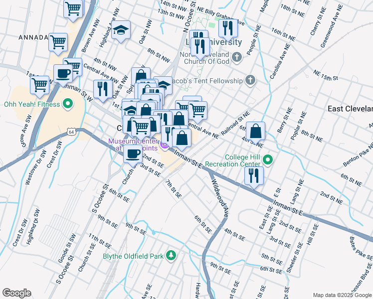 map of restaurants, bars, coffee shops, grocery stores, and more near 175 Edwards Street Northeast in Cleveland