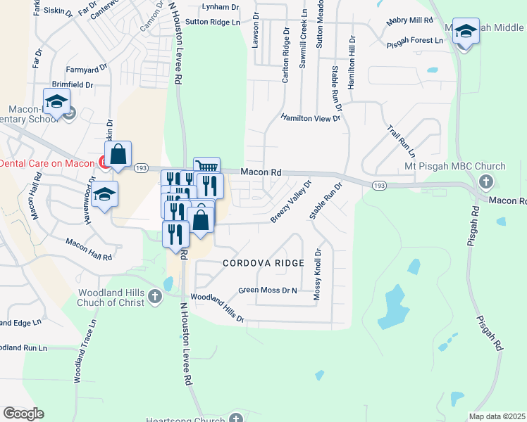 map of restaurants, bars, coffee shops, grocery stores, and more near 10195 Sterling Ridge Drive in Shelby County