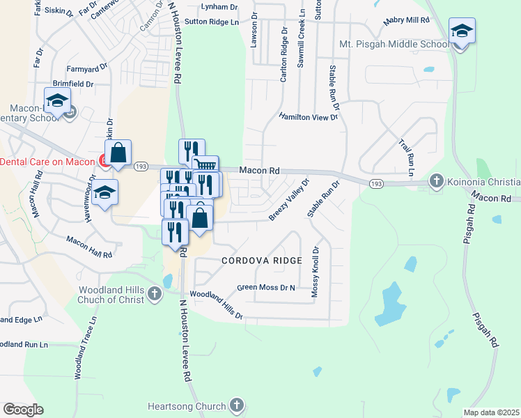 map of restaurants, bars, coffee shops, grocery stores, and more near 10191 Sterling Ridge Drive in Shelby County