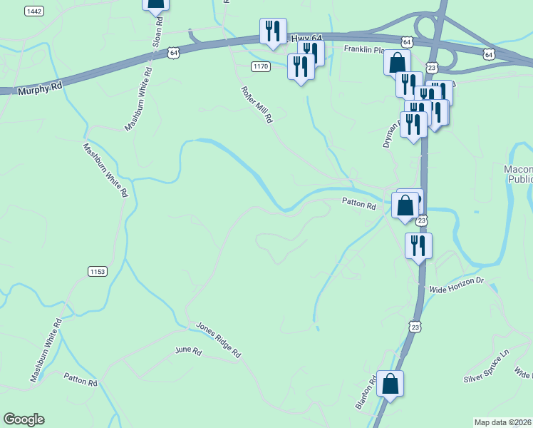 map of restaurants, bars, coffee shops, grocery stores, and more near 554 Patton Road in Franklin