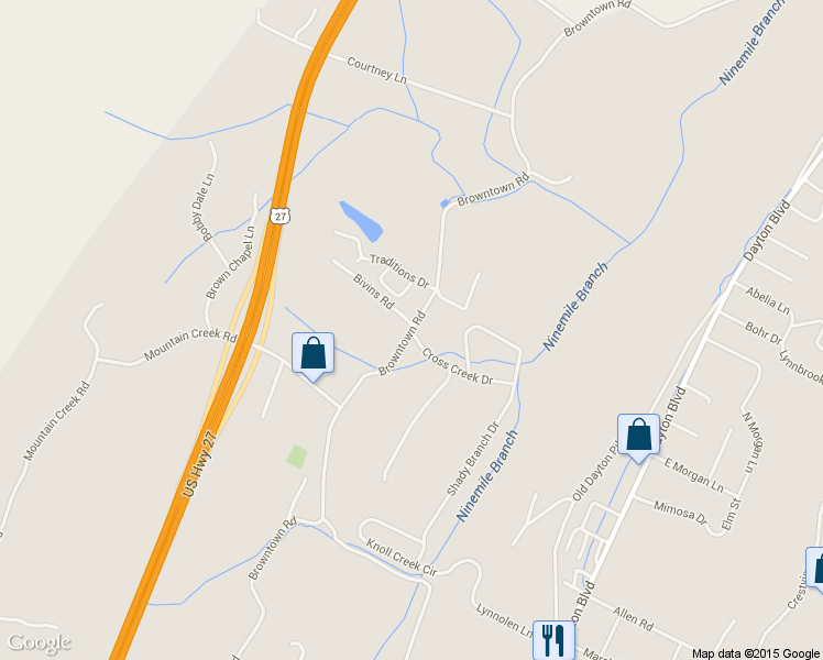 map of restaurants, bars, coffee shops, grocery stores, and more near 5675 Browntown Road in Chattanooga